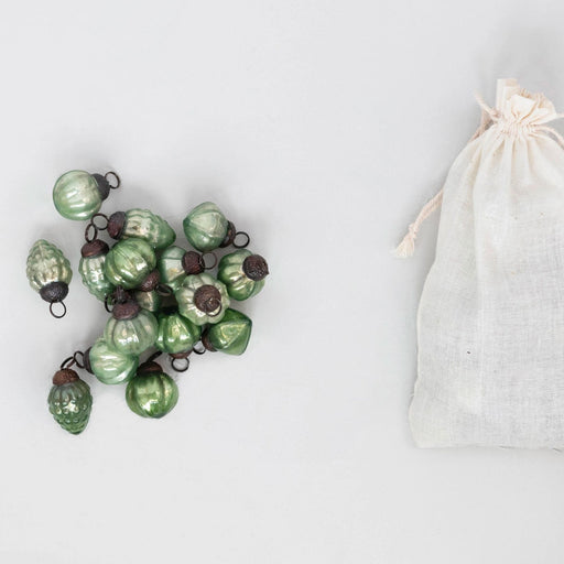 1" Embossed Mercury Glass Ornament in Muslin Bag, Green - Bratton's Uniques & Antiques