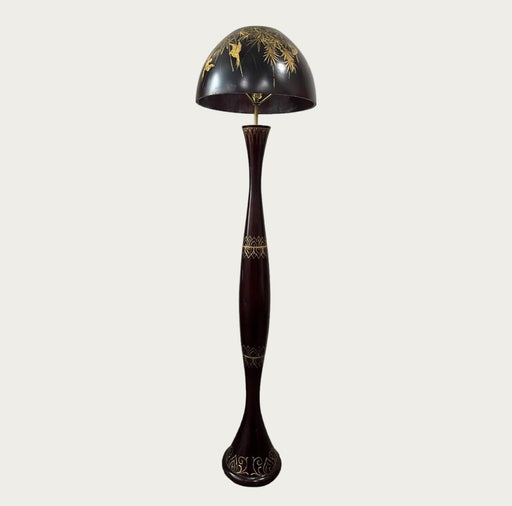 Asian Floor Lamp with Gold Painted Bamboo & Birds - Bratton's Uniques & Antiques