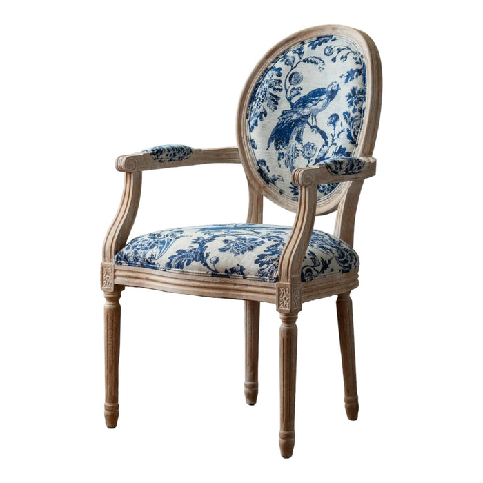 Blue Fowl & Fruit Jacquard Chair - Bratton's Uniques & Antiques