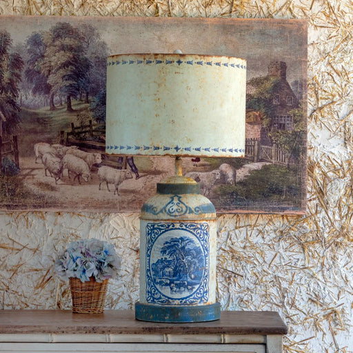 Blue Pastorial Tole Lamp - Bratton's Uniques & Antiques