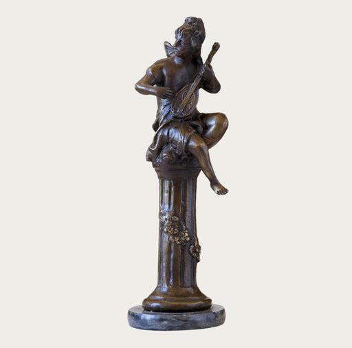 Bronze Boy Playing Instrument - Bratton's Uniques & Antiques