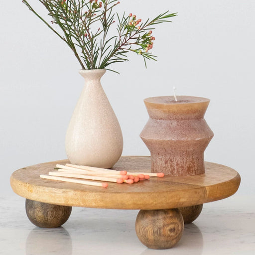 Hand Carved Mango Wood Pedestal Natural - Bratton's Uniques & Antiques