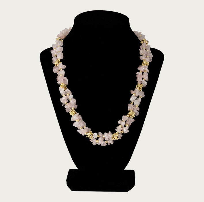 Italian Rose Quartz and Gold Plated Necklace (1223) - Bratton's Uniques & Antiques