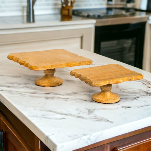 Square Wooden Cake Plate, Set of 2 - Bratton's Uniques & Antiques