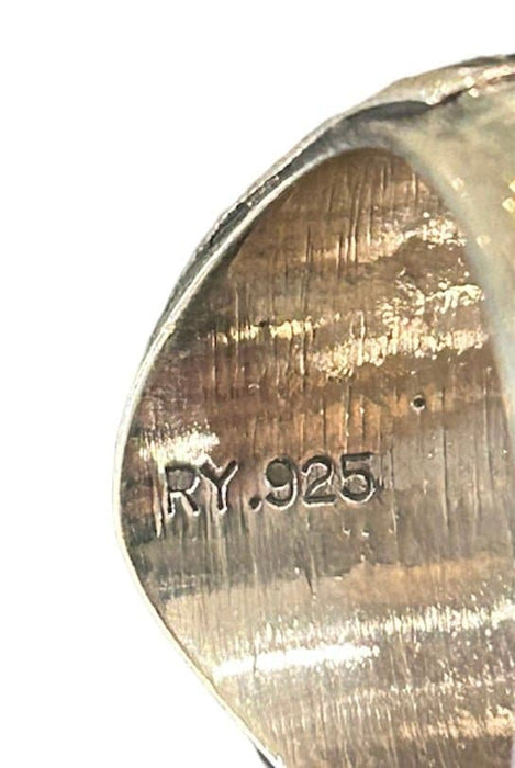 S/S Alvery Smith Kingman Turquoise & Coral Ring Sz 12 No. N19 - Bratton House Antiques