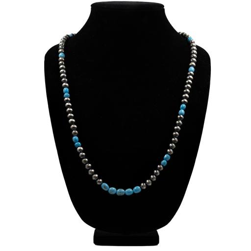 S/S Mason Lee Navajo Handmade Pearl & Turquoise 36" Necklace No. N20 - Bratton House Antiques