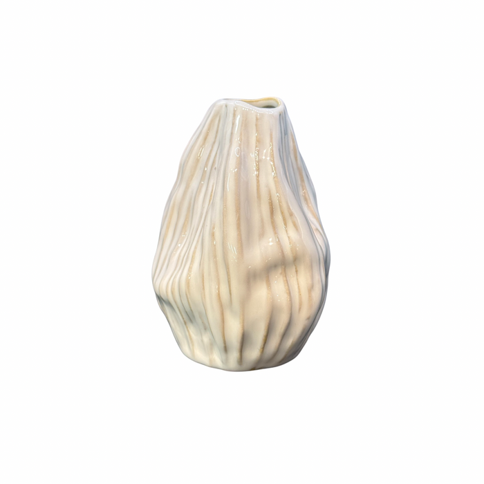 Stoneware Pleated Organic Shaped Vase (Each One Will Vary)