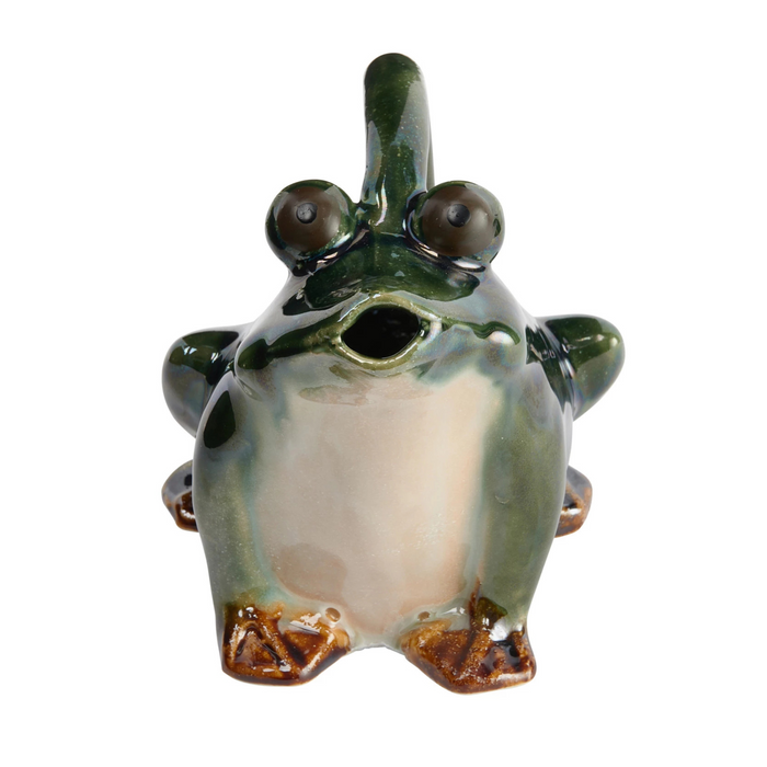 32 oz. Stoneware Frog Watering Pitcher, Reactive Glaze, Green, White & Brown (Each One Will Vary)