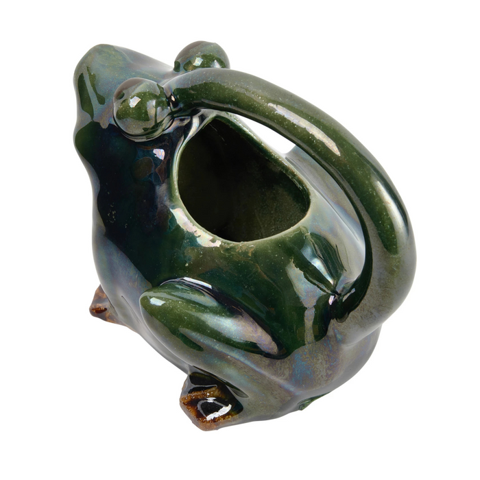 32 oz. Stoneware Frog Watering Pitcher, Reactive Glaze, Green, White & Brown (Each One Will Vary)