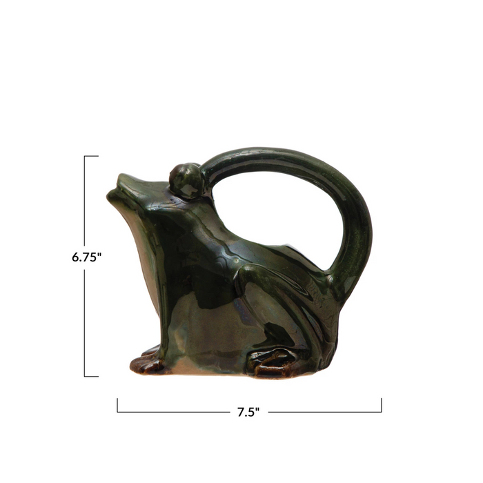 32 oz. Stoneware Frog Watering Pitcher, Reactive Glaze, Green, White & Brown (Each One Will Vary)