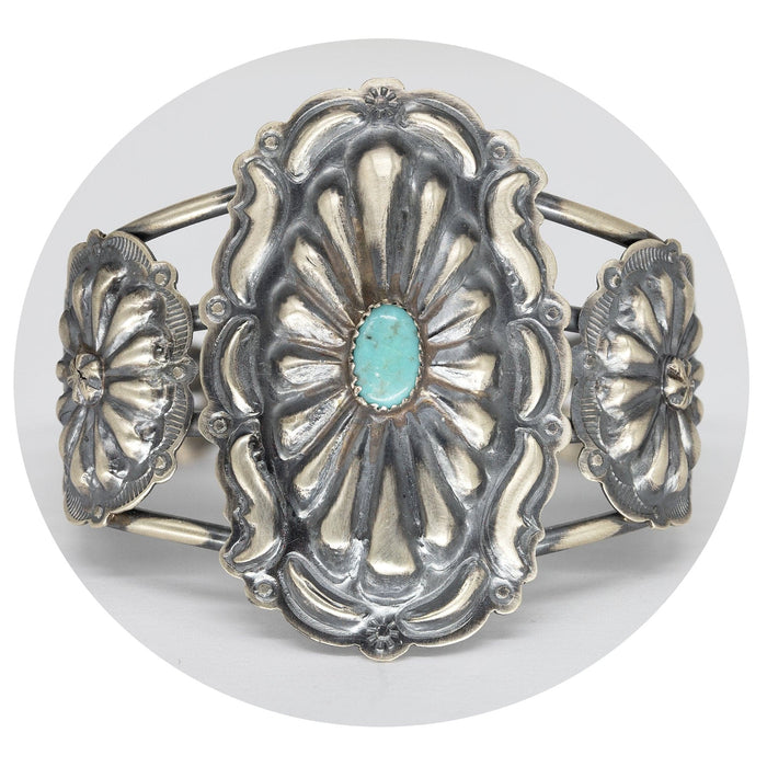 Cuff Bracelet S/S Tim Yazzie Kingman Turquoise - Bratton's Uniques & Antiques