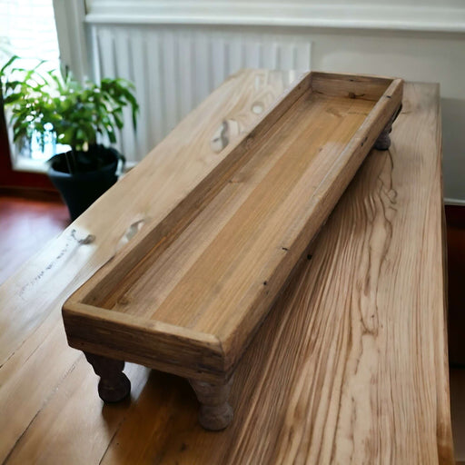 Large Wooden Serving Tray on Turned Legs - Bratton's Uniques & Antiques